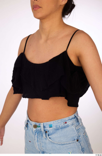 Jimena black ruffled crop top casual dressed upper body 0002.jpg